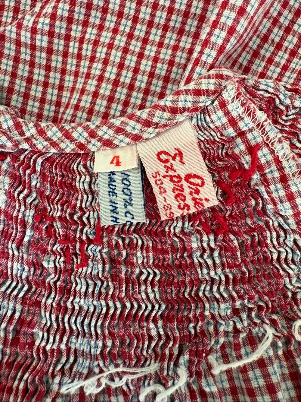 Girls' Reddish Pink Checked Smocked Formal Dress